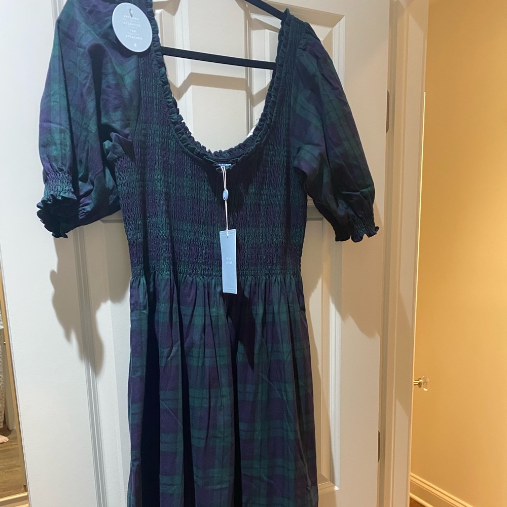 NWT Hill House Home Louisa Nap Dress Blackwatch Tartan SIZE L
